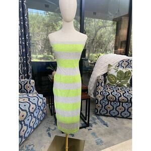 Roxy Strapless Dress Juniors Women Size Small New Neon Green Gray Stripes